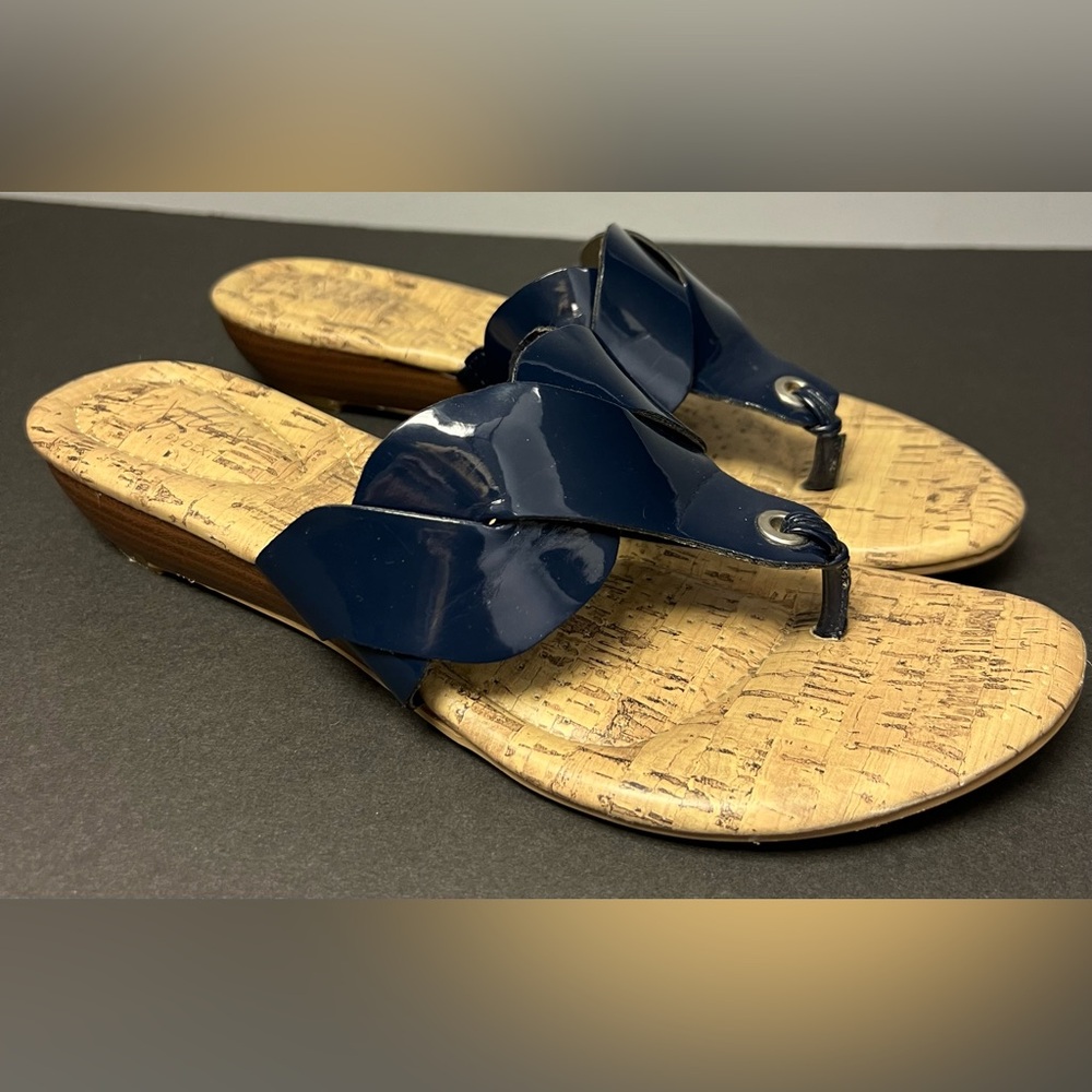 Dexflex- Sandals, Blue/Tan,‎ Small wedge, Size:9, Pre- Owned